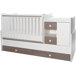 Lorelli Babybed, jeugdbed, 3-in-1 Mini Max, ombouwbaar, voor 2 kinderen tegelijkertijd, kleuren: bruin wit