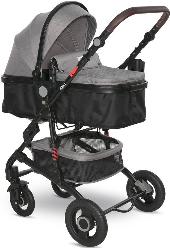 Lorelli Kombikinderwagen 2 in 1 Alba Adapter umbaubar Wickeltasche Moskitonetz grau