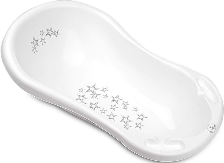 Lorelli Babybadewanne, 84 cm lang, Ablagefächer, ergonomische Form, ab Geburt weiß Sterne