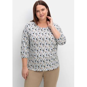 Ecru/Blauw - Longsleeve - 100% Katoen - Gedessineerd