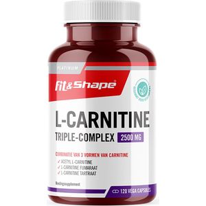 Fit&Shape L-Carnitine -120 Vcaps- Triple complex 2500mg -3 vormen van L-carnitine (Acetyl-L-Carnitine + Tartraat & Fumaraat)