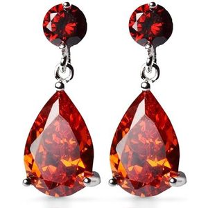Crystalline Azuria Traans Bengelen Oorbellen met Oranje Rode Zirkonia Kristallen 18 kt Witgoud Verguld