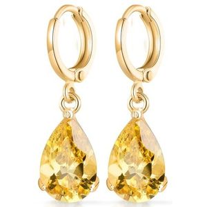 Crystalline Azuria Traans Bengelen Oorbellen met Gele Gesimuleerde Citrien Zirkonia Kristallen 18 kt Verguld voor Vrouwen