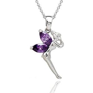 Crystalline Azuria Fairy Tinkerbell Hanger Ketting met Paarse Zirkonia Kristallen 18kt Witgoud Verguld 45 cm