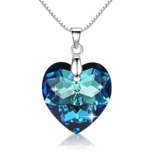 Crystalline Azuria Hanger Ketting Paars Hart Met Kristallen Sterling Zilver Dames Sieraden 40cm