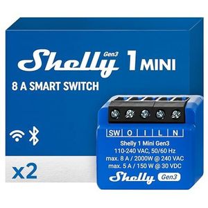 Shelly 1 Mini Gen3 - Wi-Fi Micromodule - Schakelrelais - 1 Kanaal 8A - Potentiaalvrije Contacten