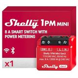 Shelly 1PM Mini Gen3, wifi en Bluetooth Smart Switch Relais, 1 kanaal 8 A met vermogensmeting, domotica, compatibel met Alexa en Google Home, iOS-Android-app, geen hub nodig