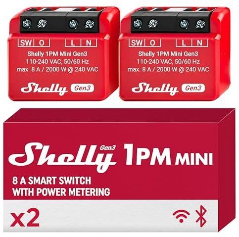 Shelly 1PM Mini Gen3 - Micromodule - Wi-Fi Schakelrelais - 1 Kanaal - Energiemeter - Set van 2