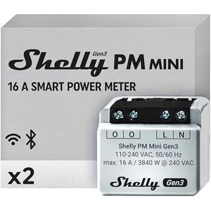 Shelly PM Mini Gen 3 | intelligente wifi-en bluetooth-vermogensmeter, 1 kanaal 16 A, huisautomatisering, compatibel met Alexa en Google Home, iOS-Android-app, geen hub nodig (verpakking van 2)