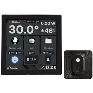 Shelly Wall Display zwart + blauw H & T zwart (bundel), slimme besturing en milieubewaking startpakket, wifi en bluetooth, thermostaat, geïntegreerd 5-A-relais, neutrale geleider vereist