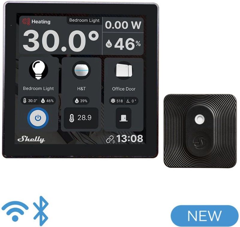 Shelly - Wall Display - Zwart - Bundel met BLU H&T - Slimme Automatisering