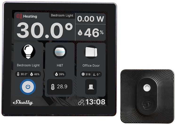 Shelly Wall Display zwart + blauw H & T zwart (bundel), slimme besturing en milieubewaking startpakket, wifi en bluetooth, thermostaat, geïntegreerd 5-A-relais, neutrale geleider vereist