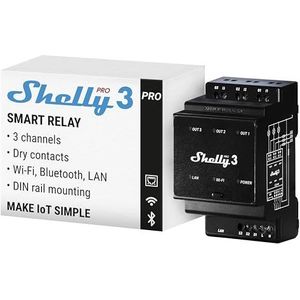 SHELLY SPSW-003XE16EU  Shelly Pro 3 - Wi-Fi-bestuurd Din Rail Mountable Smart Switch