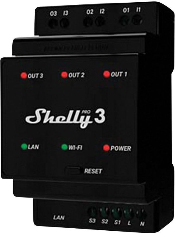 Shelly - Pro 3 - Slim Relais - WLAN - LAN - Bluetooth - 3-Kanaals - 48A