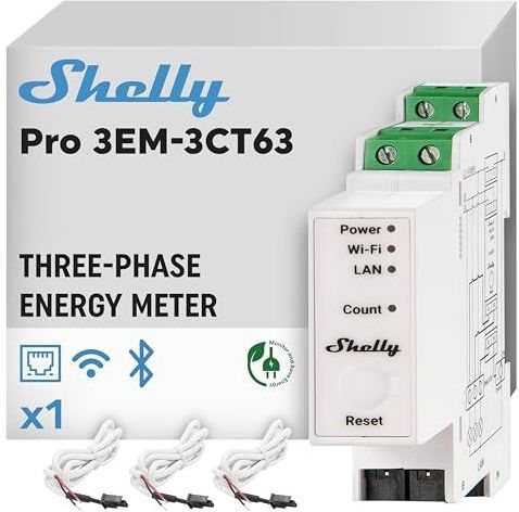 Shelly - Pro 3EM-3CT63 - 3-Fasen Energiemeter - DIN-Rail - LAN-Connectiviteit