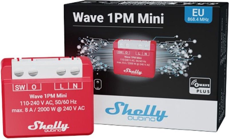Shelly Wave 1PM Mini - Slimme Micromodule - Z-Wave - 8A - Energie Meting