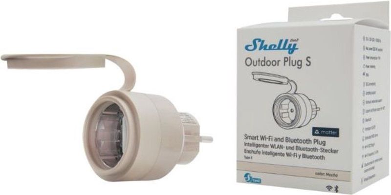 Shelly - Plug S Gen3 - Slim Stopcontact - Wit - IP44 Bescherming