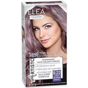 Elea professional Artisto Permanente haarverf, lichtblond, paars, 123 ml, professioneel resultaat, 100% grijsdekking, verrijkt met verzorgingscomplexen van oliën
