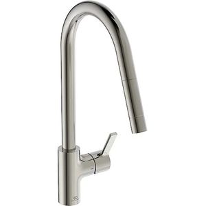 Ideal Standard - Gusto Silver Storm mengkraan voor keukenspoelbak, hoge buisuitloop met draaibare en uitneembare handdouche,