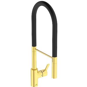 Ideal Standard - Gusto Professionele eengreepsmengkraan voor gootsteen, hoge uitloop met draaibare en uittrekbare multifunctionele sproeier met magneetzitting, geborsteld goud
