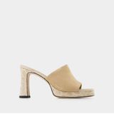 By Far, Schoenen, Dames, Beige, 40 EU, Leer, Beige Geperst Leren/Suede Sandalen