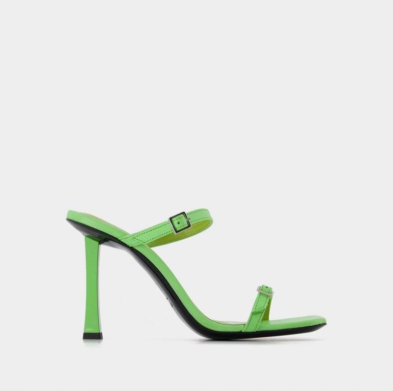 By Far - Groene Leren Vierkante Neus Muiltjes - Dames