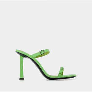 By Far, Schoenen, Dames, Groen, 41 EU, Leer, Groene Leren Vierkante Neus Muiltjes