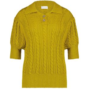 Jane Lushka - Pullover - Lime - Gebreide Trui met Kraagje en Knoopsluiting