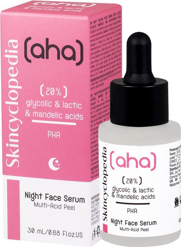 Skincyclopedia Nacht Peeling Gezichtsserum – 20% Melkzuur, Glycolzuur, Amandelzuur & Polyhydroxyzuren – Tegen Veroudering, Hyperpigmentatie & Oneffenheden – 30 ml