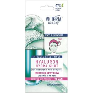 Victoria Beauty Miracle Sheet Mask Multi Pack – 3 Stuks – Hyaluron Hydra Shot met Aloë Vera – Gezichtsmasker voor Directe Hydratatie & Verjonging – Geschikt voor Gevoelige Huid