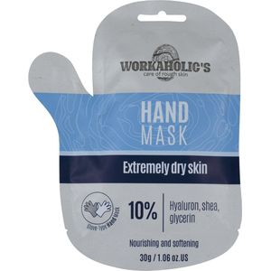 Workaholic's | Handmasker in de vorm van Handschoenen | Duo pack/ 2 verpakkingen | 10% Hyaluronzuur, Sheaboter en Glycerinecomplex | 30g | Voor Extreem droge huid | Voedend en verzachtend