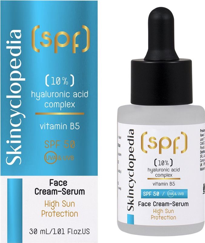 Skincyclopedia - Zonbeschermende Hydraterende Gezichtscrème-Serum SPF 50 - 10% Hyaluronzuurcomplex, Vitamine B5 & Centella - Hoge UVA- & UVB-bescherming