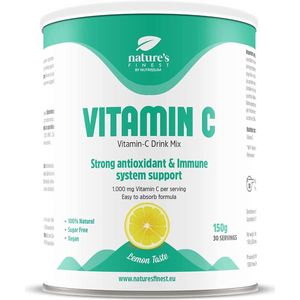 Nature's Finest Vitamine C 1000 mg Poeder - Hoog Gedoseerde Vitamine C Supplement - Ondersteunt Immuunsysteem, Vermindert Vermoeidheid, Beschermt Tegen Oxidatieve Stress - Vegan, Suikervrij, 150g voor 30 Dagen - Citroensmaak