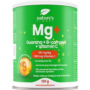Nature's Finest Magnesium + Guarana + B-Complex + Vitamine C - Formule van vitaminen, mineralen en Guarana - spierstelsel, hetimmuunsysteem, energie - 500 mg Vitamine C per dosis, Geen suikers
