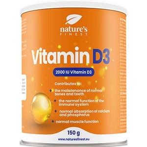 Nature's Finest Vitamine D3 Poeder 150 g – 2000 IE per Dosering, Voor Immuunsysteem, Spierfunctie, Botgezondheid, Calciumopname, Weerstand, Celvernieuwing – Zonder Suiker, Vegan