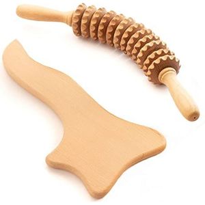 tuuli Anti-cellulitis massageset massageapparaat massageroller roller met handvat Gua Sha maderotherapie van hout