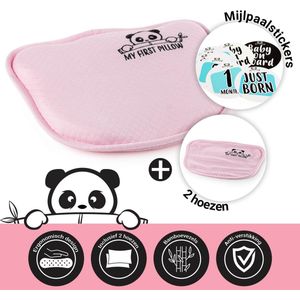 Vitapur - My First Panda Pillow - Roze - 26x23 cm - Hypoallergeen Babykussen - MemoTouch Traagschuim