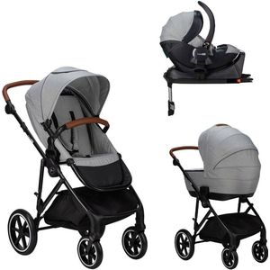 FreeON Kinderwagen Zen Deluxe 4in1 - Lichtgrijs  (incl. autostoel & isofix base)