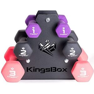 KingsBox Neopreen Dumbbells Trainingsset, 3 Verschillende Gewichten, Rek Inbegrepen, Training, Thuis en Sportschool
