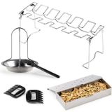 Rosmarino Blacksmith - 4-delige BBQ Set - Barbecue Gereedschap - bbq accesoires - Kip Braadrek - Kip op Blik - Vleesklauw - Rookbox - Kippenvleugelrek