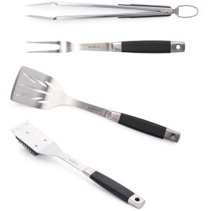 Rosmarino Blacksmith - 4-delige BBQ Accesoires Set - Barbecue Gereedschap - BBQ Vork - BBQ Spatel - BBQ Tang - BBQ Reinigingsborstel