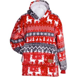 Vitapur Hoodie Deken inclusief bijpassende sokken - Kind - Plaid - Snuggle hoodie - Hoodie deken - Fleece Deken - Deken - Cadeau - Rood Kerst