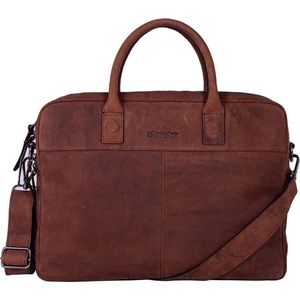 DSTRCT Wall Street 2 Vaks Leren Laptoptas - 15,6 inch - Bruin