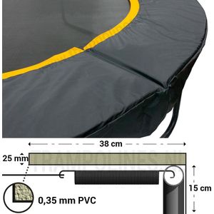 Magic Jump Trampoline Beschermrand 380 cm Zwart - Ronde trampoline rand - Extra breed randkussen