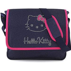 Doelwit Hello Kitty Jeans Umhängetasche Messenger Tas, 42 cm, Blauw (Dunkel Blau/Rosa)