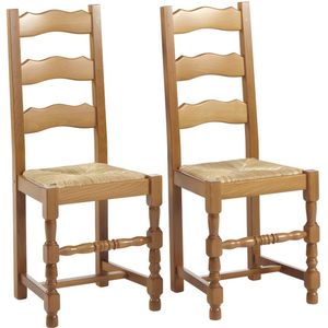 Set van 2 stoelen SEGUIN - Massief beuken en zitting van roggestro