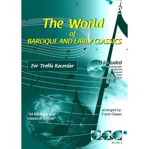 THE WORLD OF BAROQUE AND EARLY CLASSICS deel 2. Voor altblokfluit. Met meespeel-cd die ook gedownload kan worden. bladmuziek voor altblokfluit, alt blokfluit, play-along, klassiek, barok, Bach, Händel, Mozart.