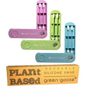 green-goose® Herbuikbaar Bio-based Wattenstaafje en Make-up Applicator | 4 Stuks | Groen, Blauw, Roze en Paars