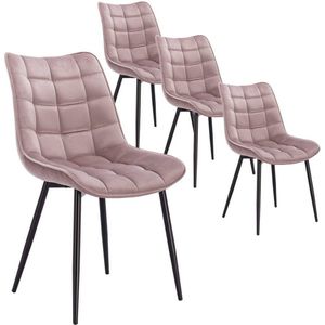 Set Van 4 Keuken Stoelen Met Rug In Fluweel Metaal Poten Elif Roze