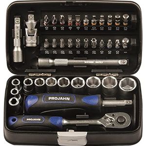 Projahn Mini steeksleutel en bitbox 38-delig (compacte set met verschillende steeksleutels, kleurgecodeerde bits: sleuf, kruiskop, torx, geschikt voor vrijwel elke toepassing, gereedschapskist) 394072